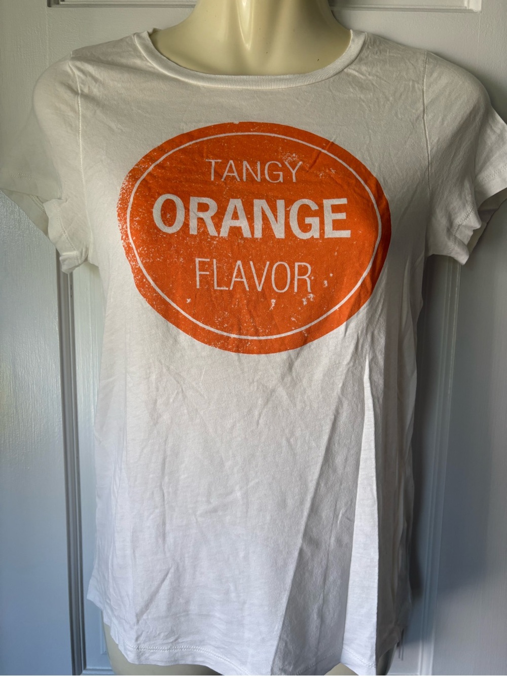 J. Crew White Tee with Orange 'Tangy Orange Flavor' Graphic, size M